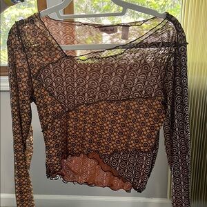 Urban Outfitters Brown Asymmetrical Long Sleeve Blouse